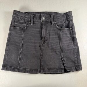 American Eagle Black Denim High Waisted Side Slit Mini Skirt Stretch Size 4